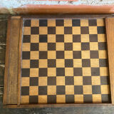 Double-Sided Wooden Checkers + Chess Game Board + Vintage Squares #D62