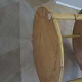 Round coffee table with bamboo, rattan and wood, star pattern, 80s