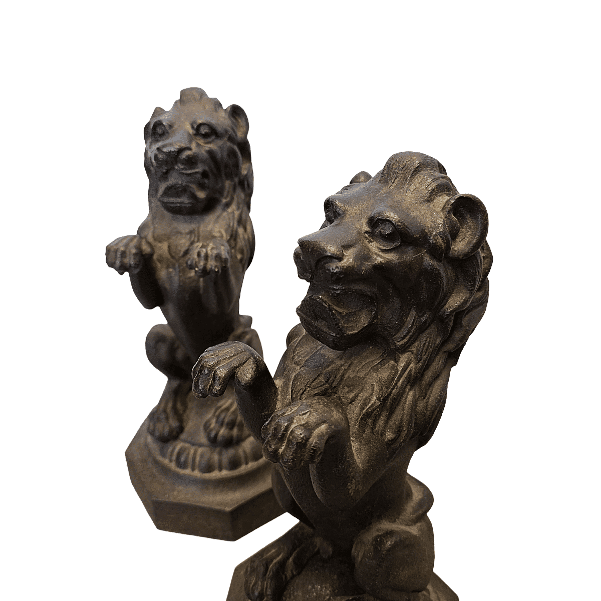 Victorian Cast Iron Lions On Pedestals, late 1800s