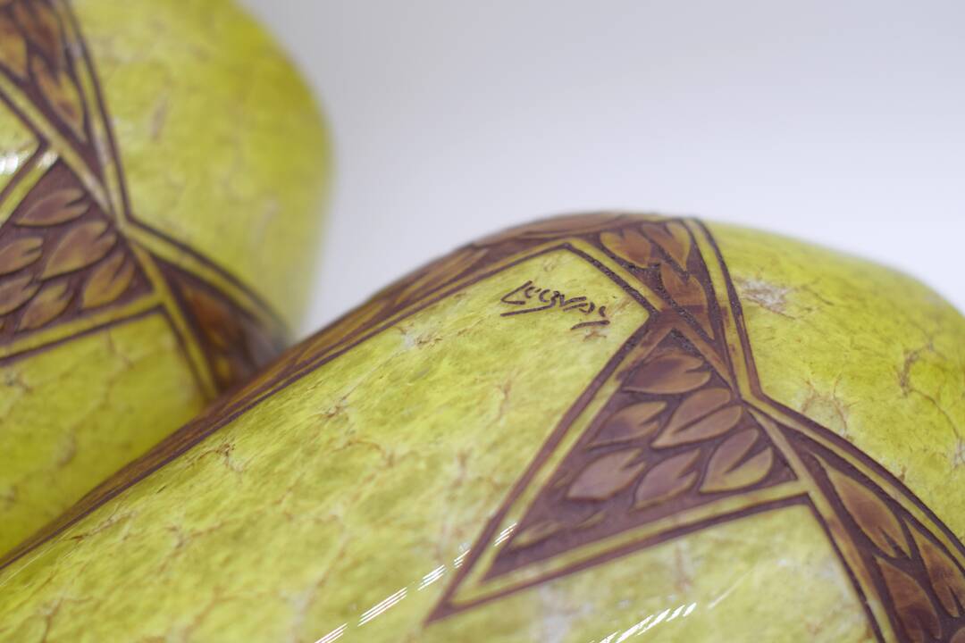 Set 2 Rare Vase Ovoïde signé F-T Legras Pare de verre Art deco 1930