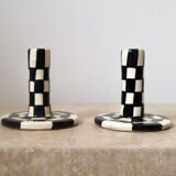 Modern Handmade Black and White Checkered Candlestick Holder