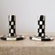 Modern Handmade Black and White Checkered Candlestick Holder