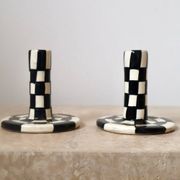 Modern Handmade Black and White Checkered Candlestick Holder