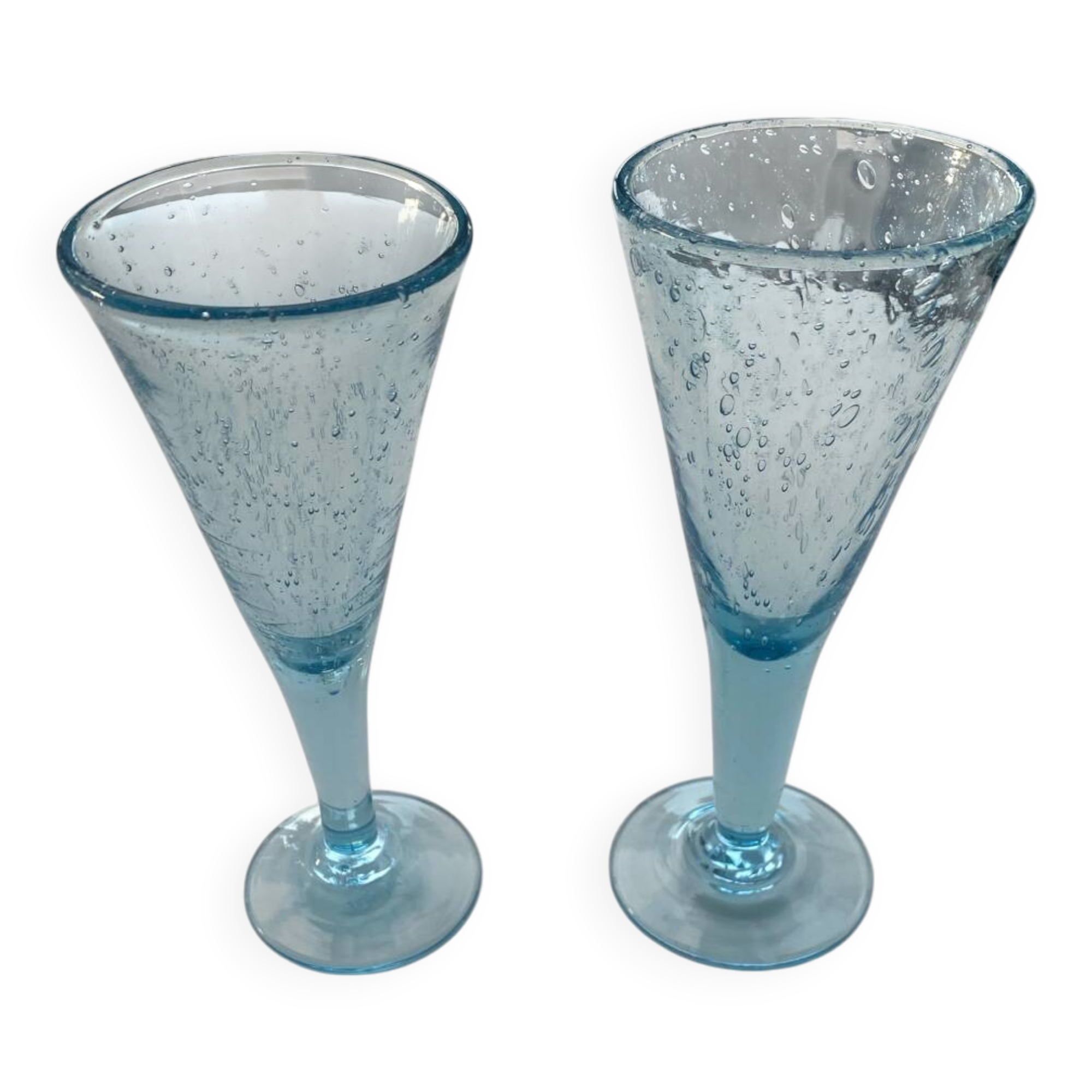 Pair of sky blue chalice or flute glasses