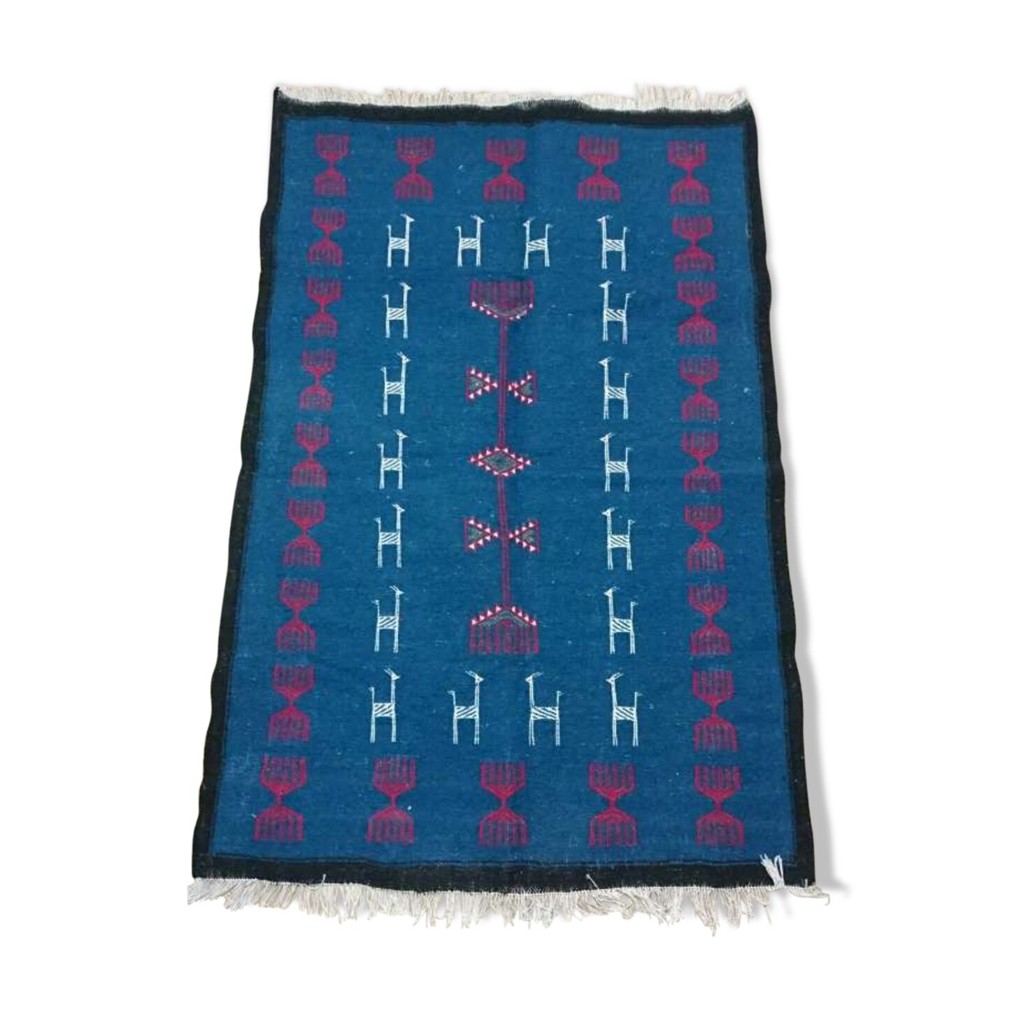 Tapis bleu en laine 195x110cm