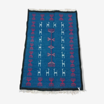 Tapis bleu en laine 195x110cm