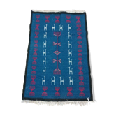 Tapis bleu en laine 195x110cm
