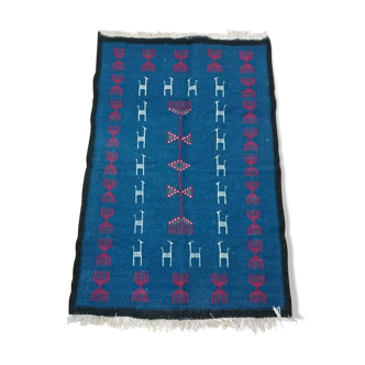 Tapis bleu en laine 195x110cm