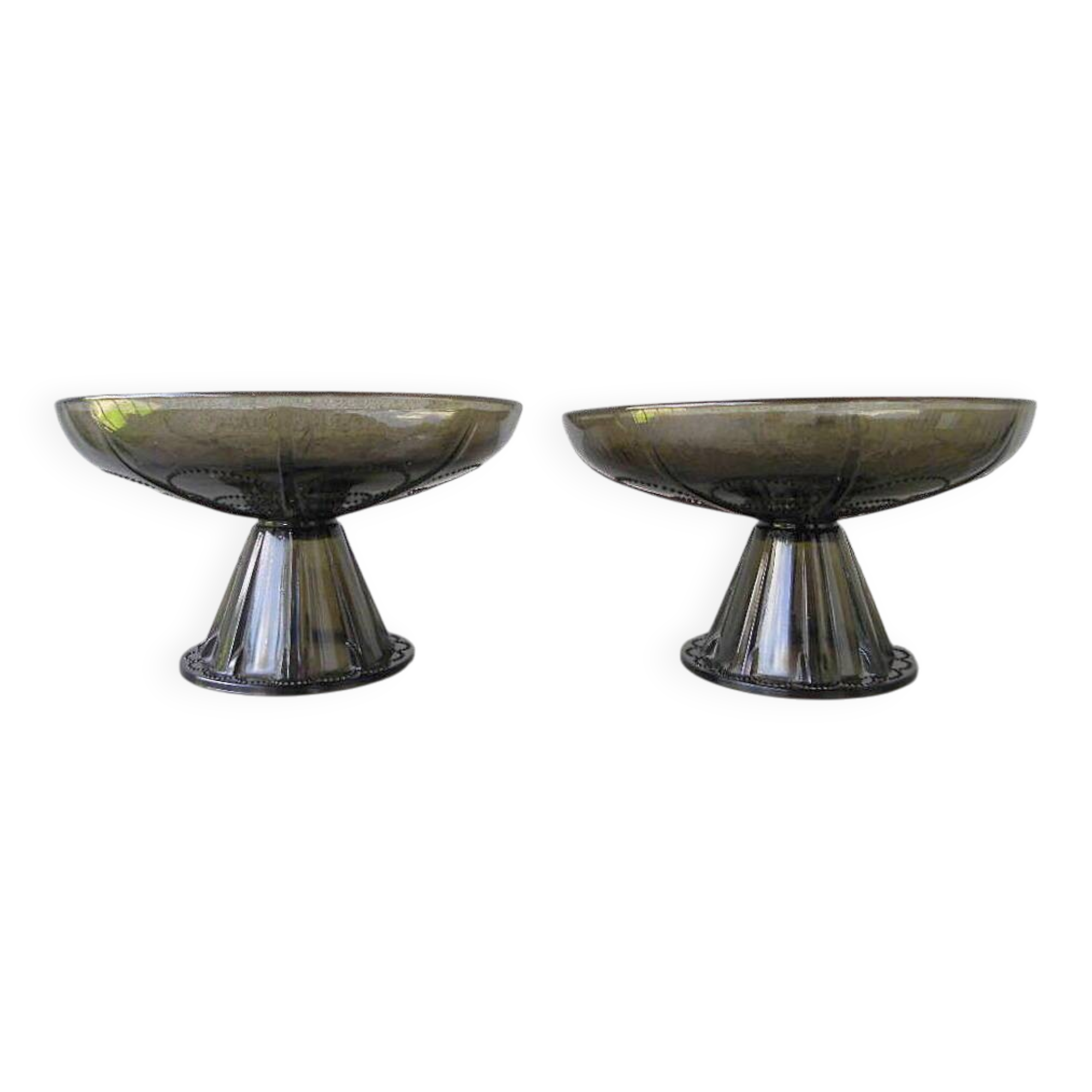 Pair of tazza glass compote cups, circa 1950 - 1970