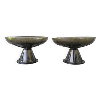 Pair of tazza glass compote cups, circa 1950 - 1970