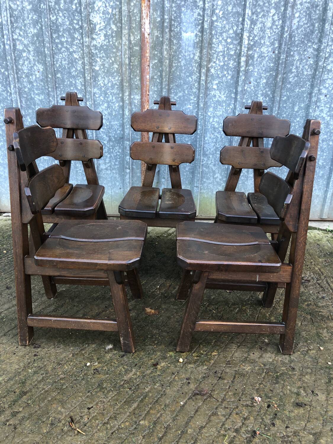 6 brutalist chairs in solid oak