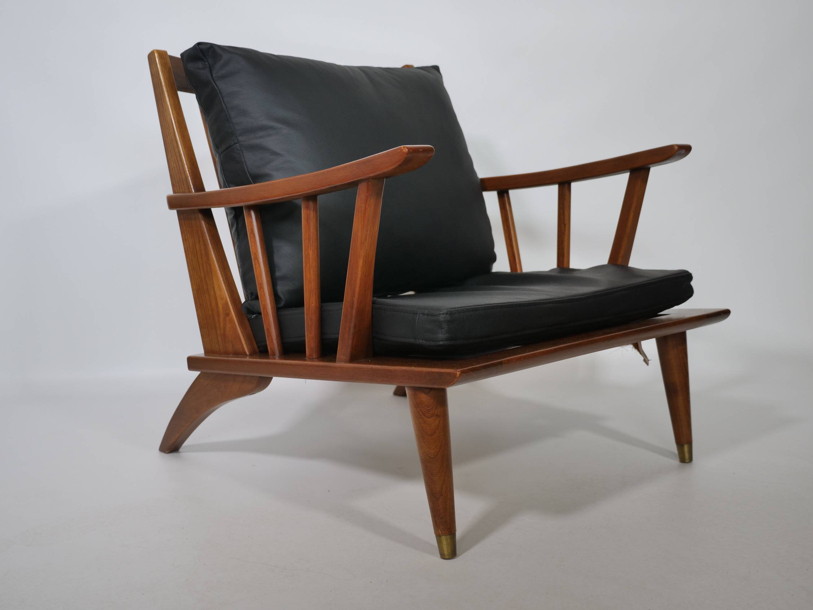 Leather Lounge Armchair Set – Teak, 1960s Mid-Century Vintage