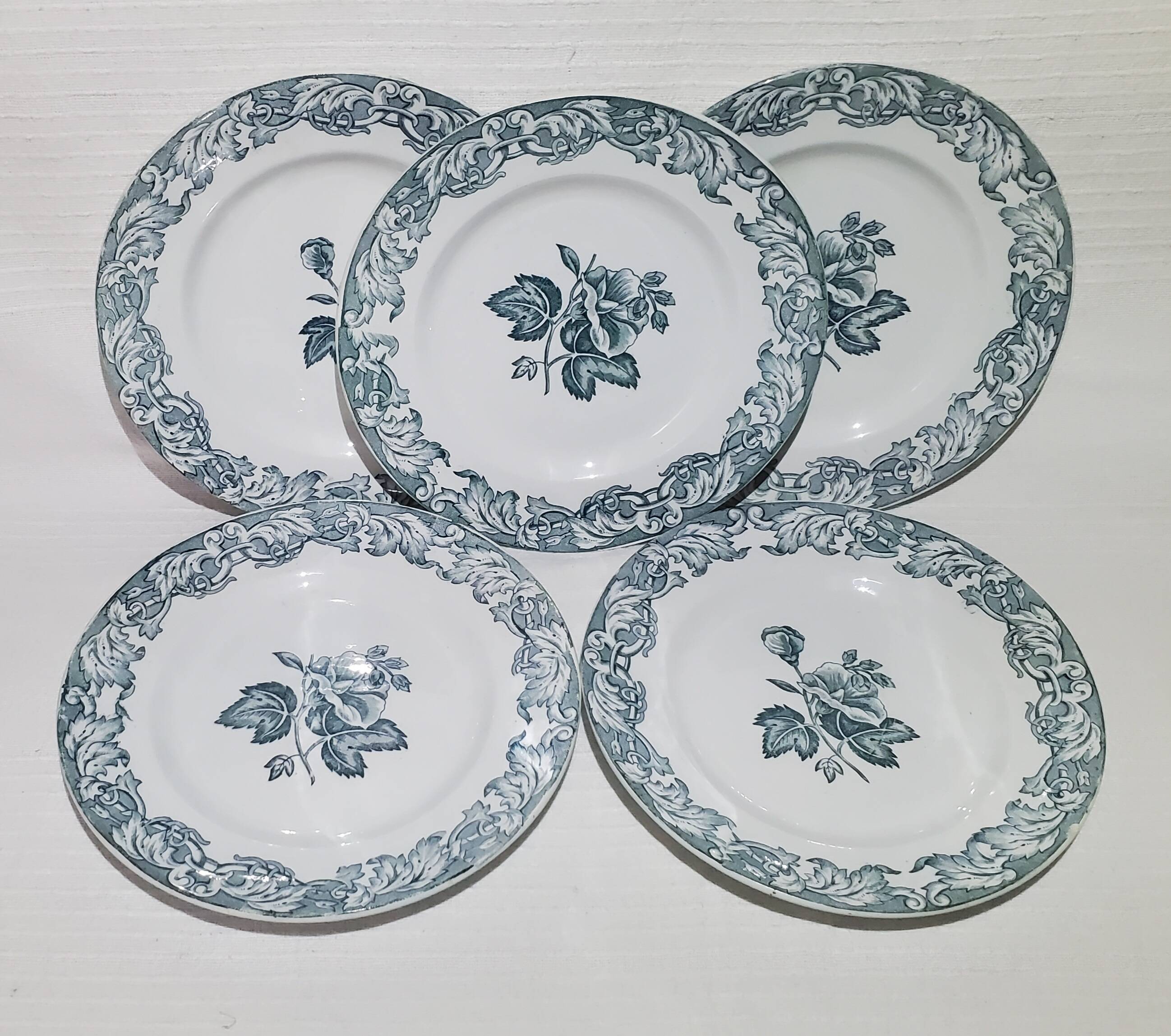 Set of 5 flat plates in St Amand earthenware, Valérie model, Ironstone