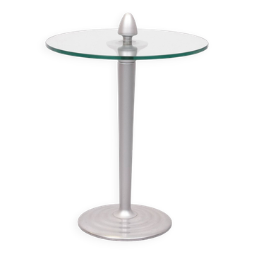 Table d'appoint ronde post-moderne en verre 1980