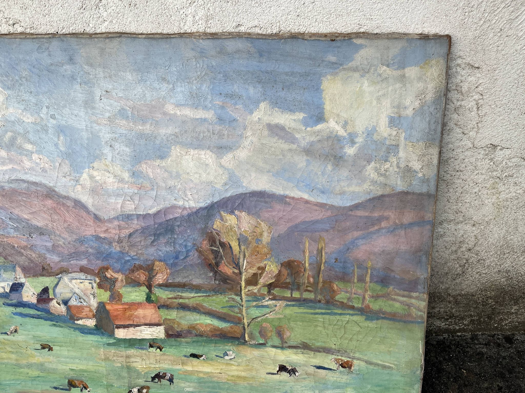 Grand tableau de M. Canet - Paysage de campagne aux vaches