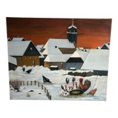 Oil on canvas mountain landscape and snow