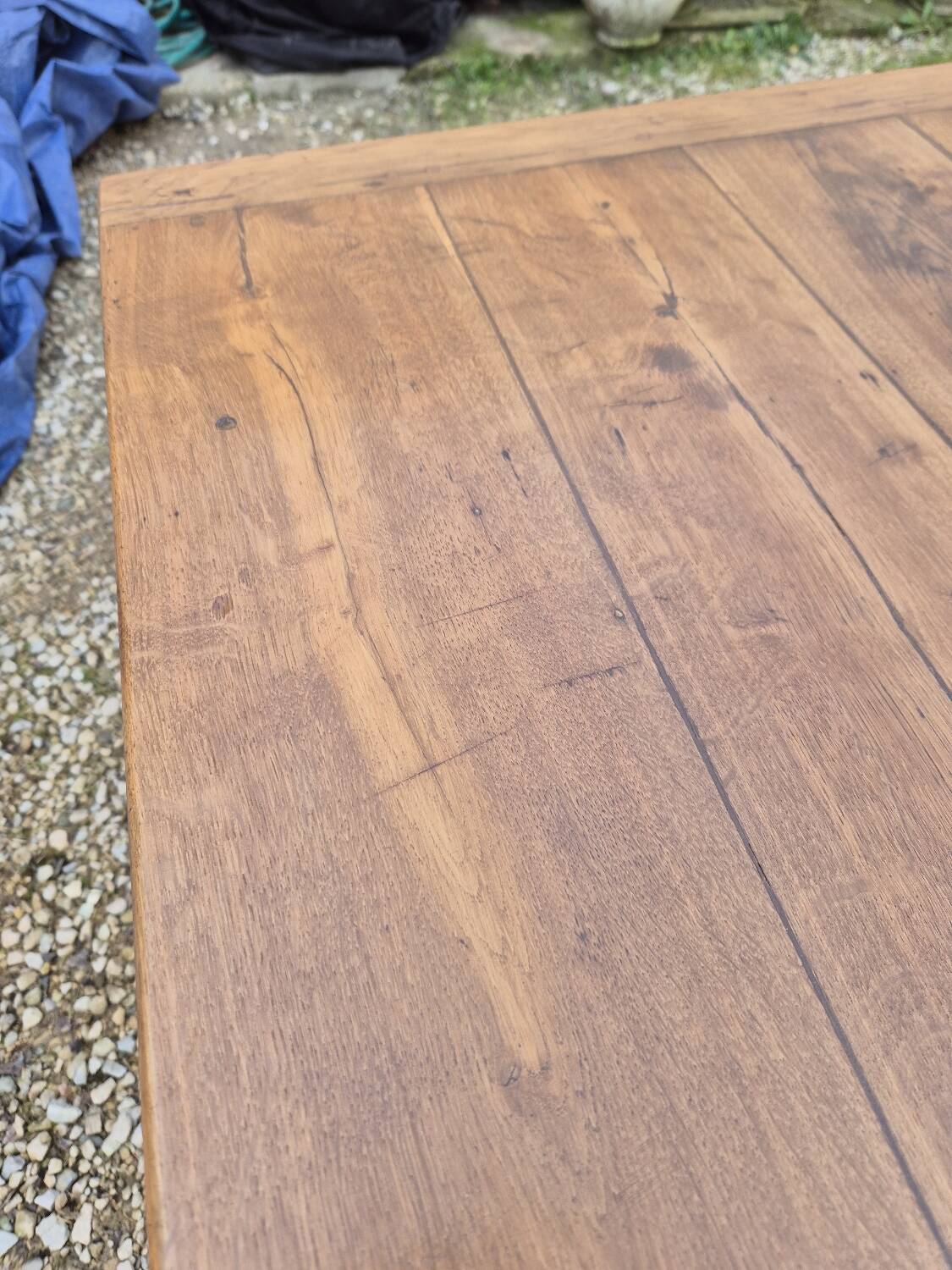 Antique rustic farmhouse table in solid oak, 19th century