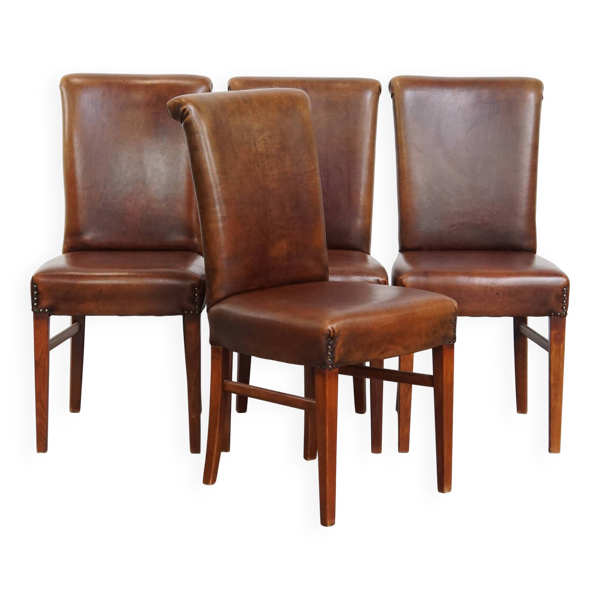 Ensemble de 4 chaises de salle à manger en cuir de mouton