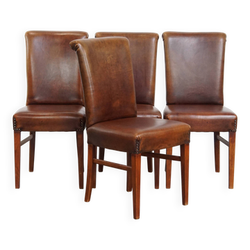 Ensemble de 4 chaises de salle à manger en cuir de mouton
