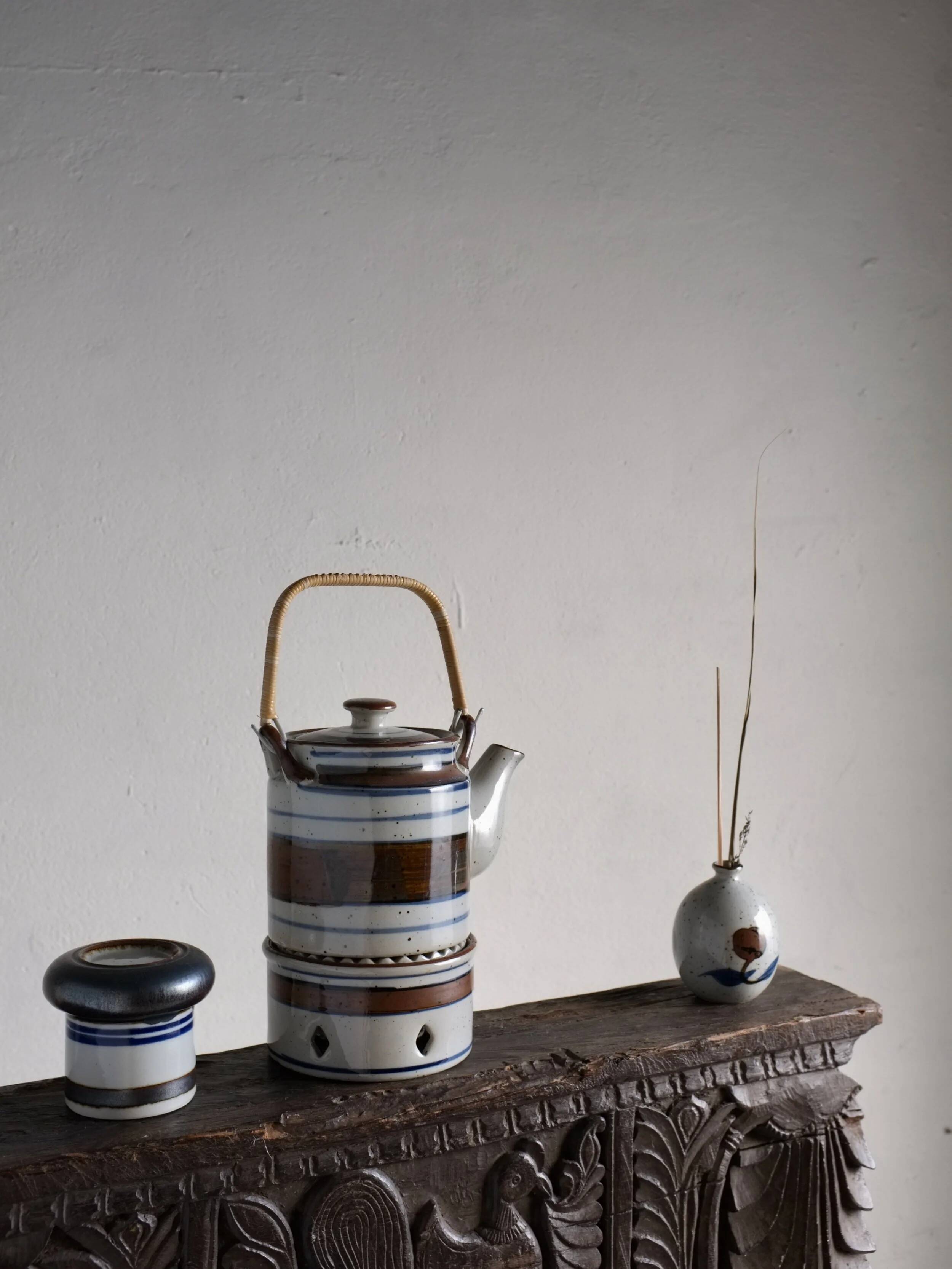 Mid-century striped ceramic teapot set | Scandinavia