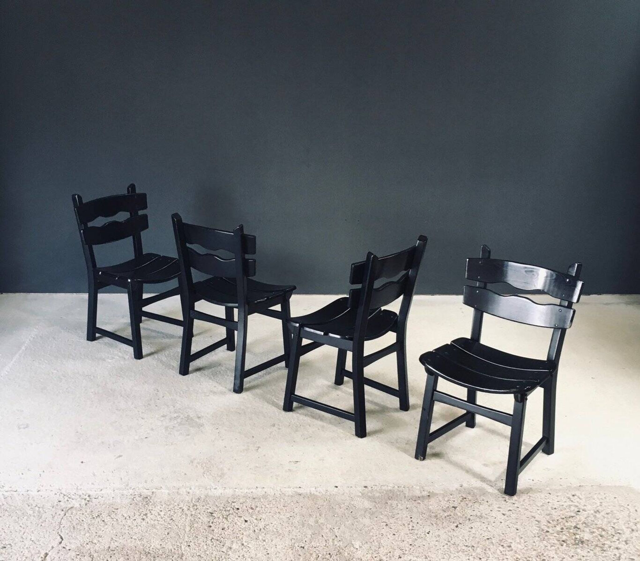 Brutalist dining chairs by Dittmann for Awa Radbound, Netherlands, 1970s, set of 6.