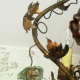 Brass chandelier and porcelain flowers
