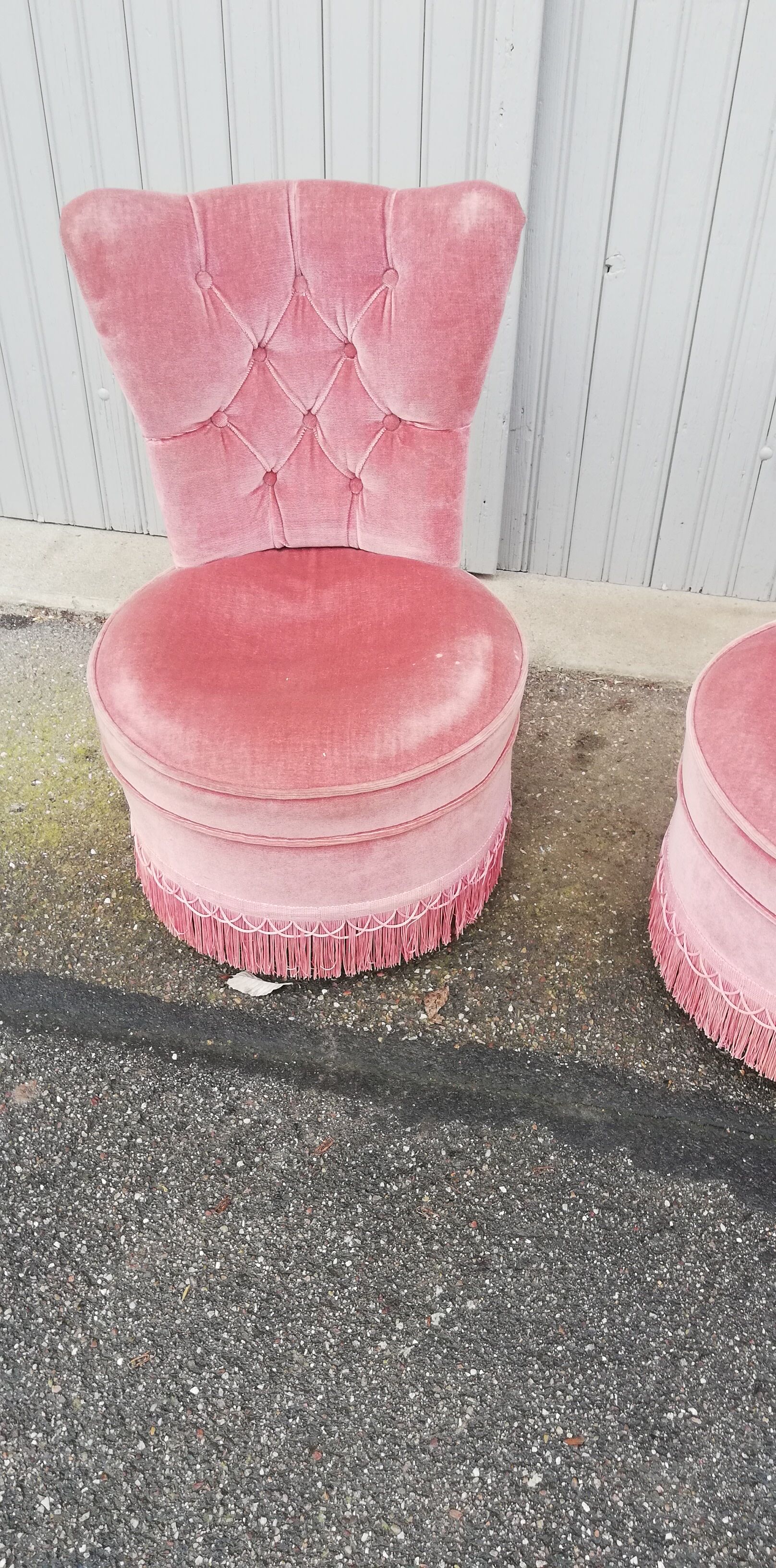 Paire de chauffeuses vintage tissu rose