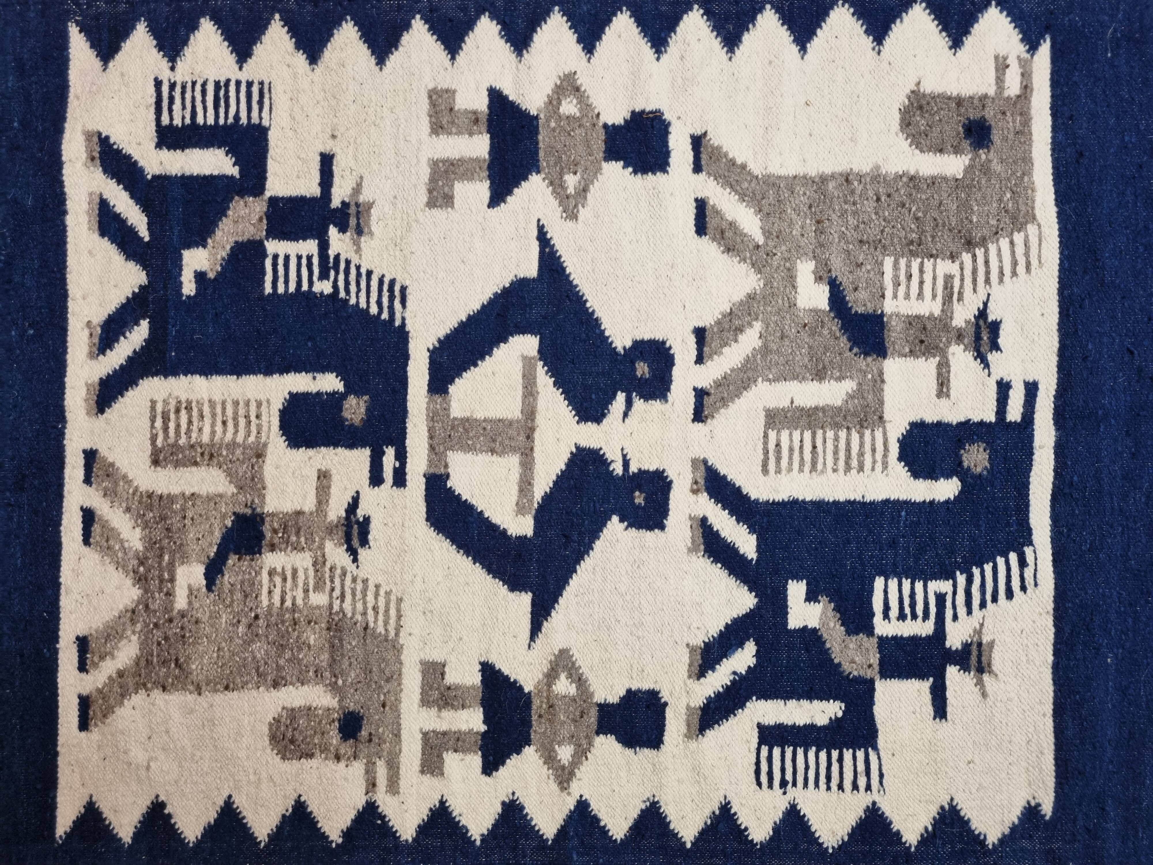 Handmade wool carpet "Pampa" with ethnic motifs from South America, 144 cm x 84 cm