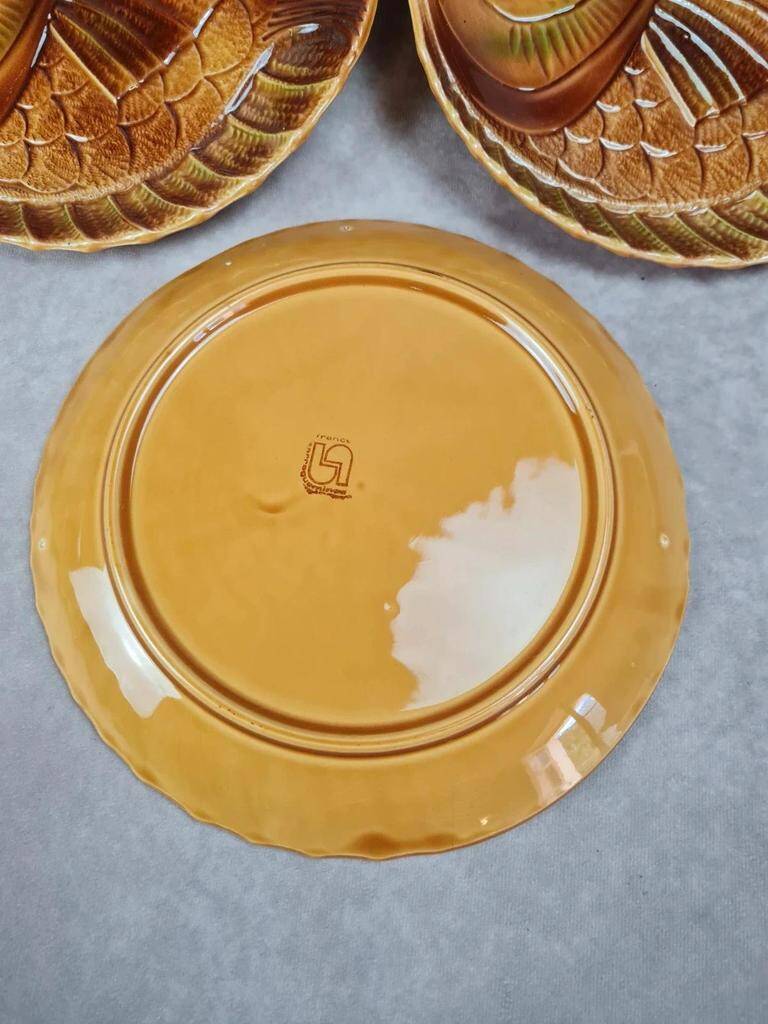 Set of 6 large fish plates Sarreguemines vintage
