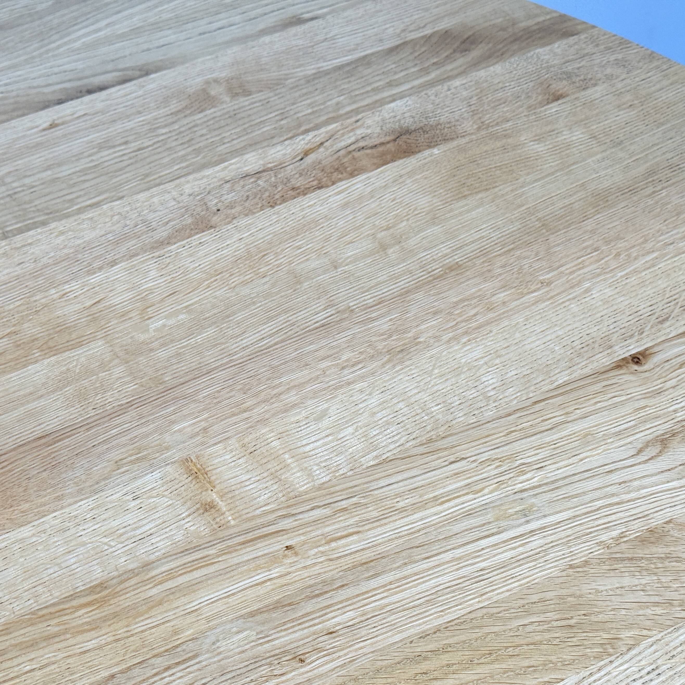 Organic oak dining table with steel matrix base, Hjort Knudsen