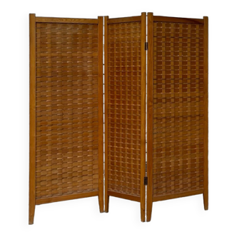 Vintage 1960s 3 section wood paravent roomdivider 3 leaf screen