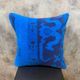 Asymmetric Blue Turkish Rug Pillow, 16x16 Square Wool Cushion Cover