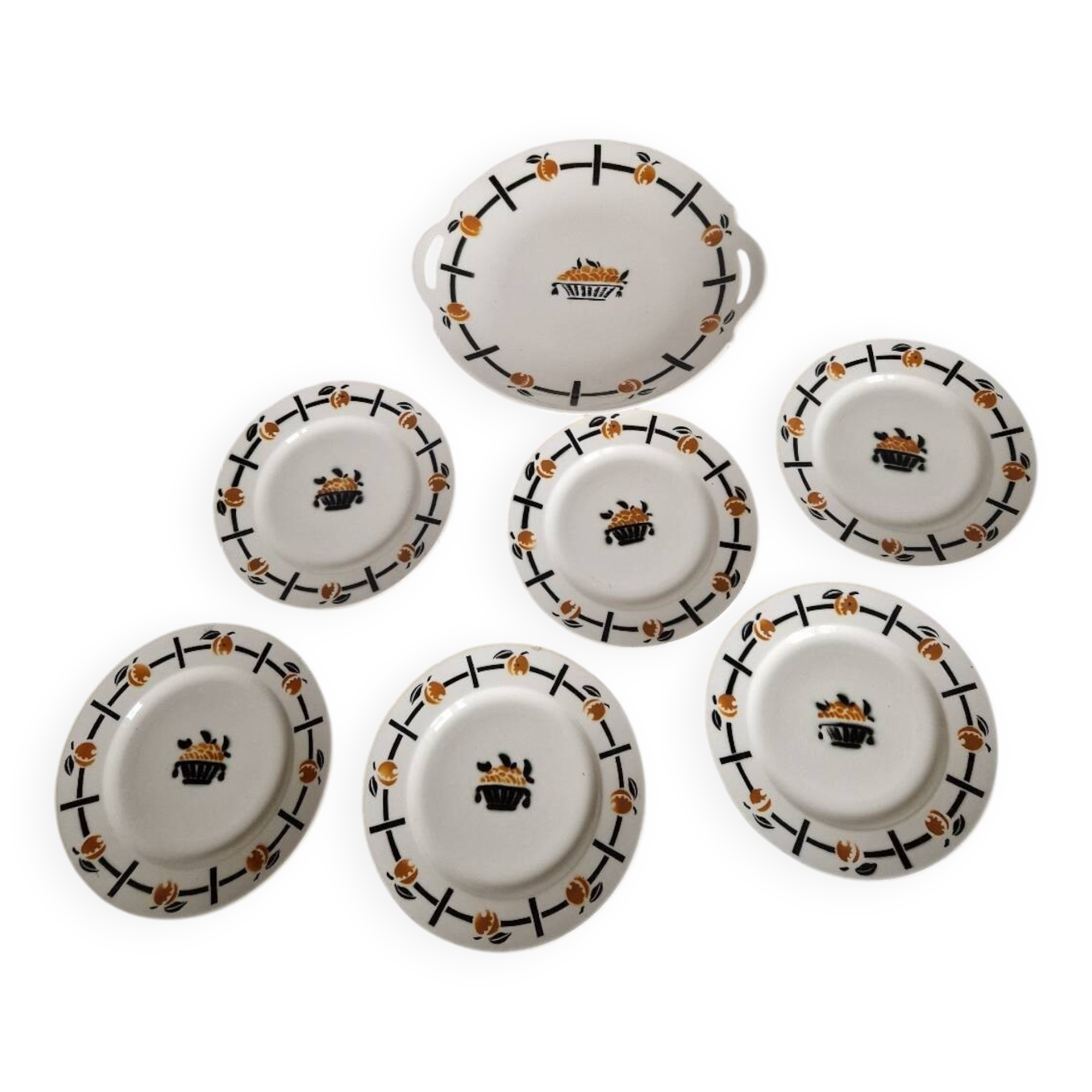 Plat et 6 assiettes à dessert art deco Badonviller