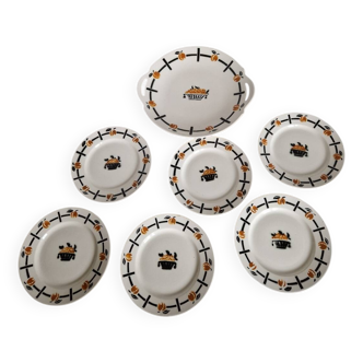 Plat et 6 assiettes à dessert art deco Badonviller