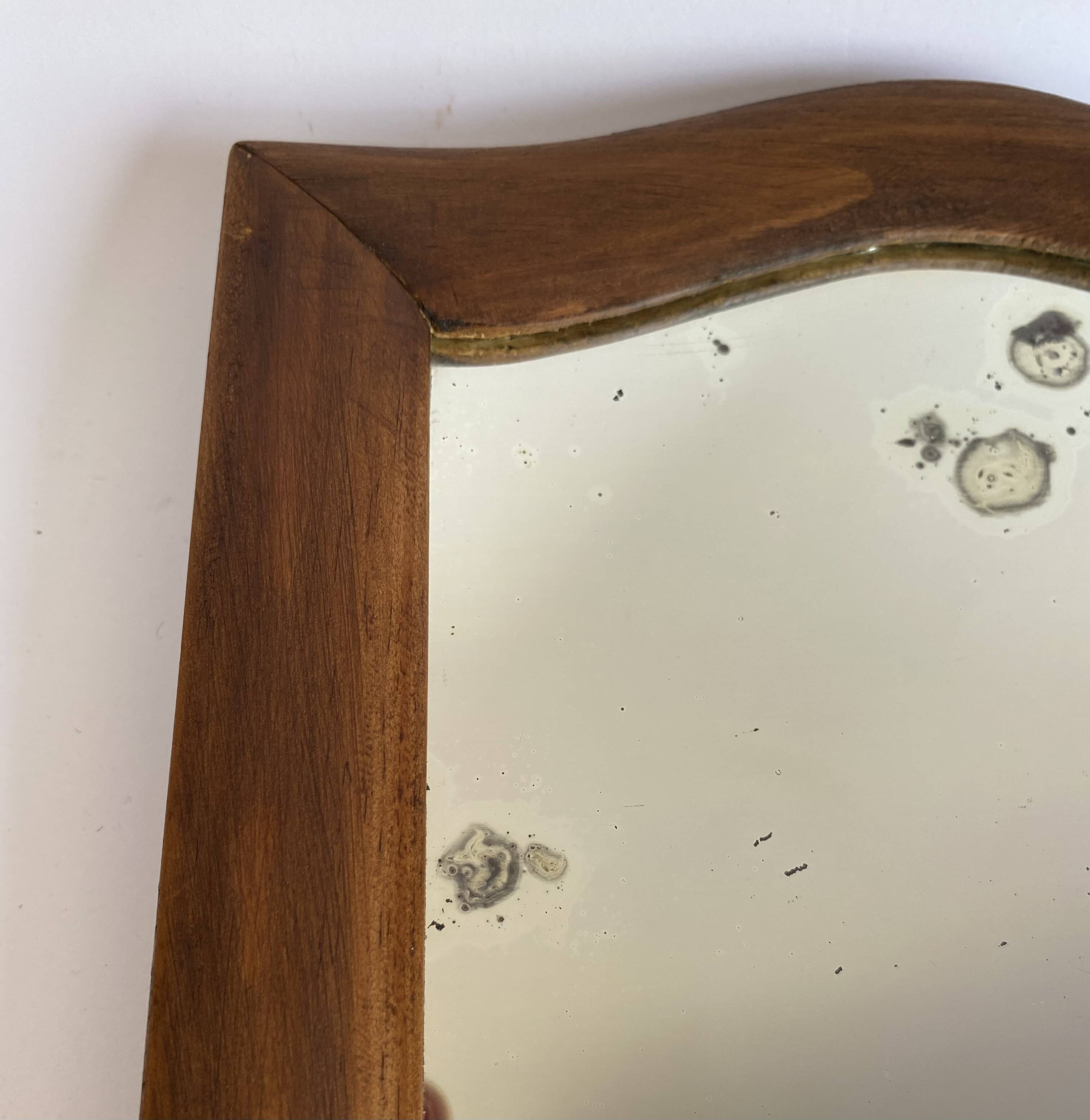 Miroir glace ancienne, bois chapeau de gendarme