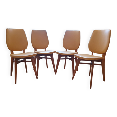 Chaises scandinaves skai et pieds compas en bois années 60