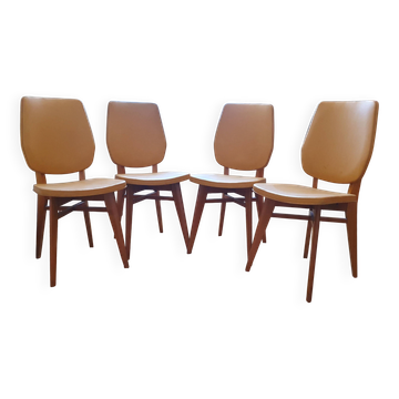 Chaises scandinaves skai et pieds compas en bois années 60