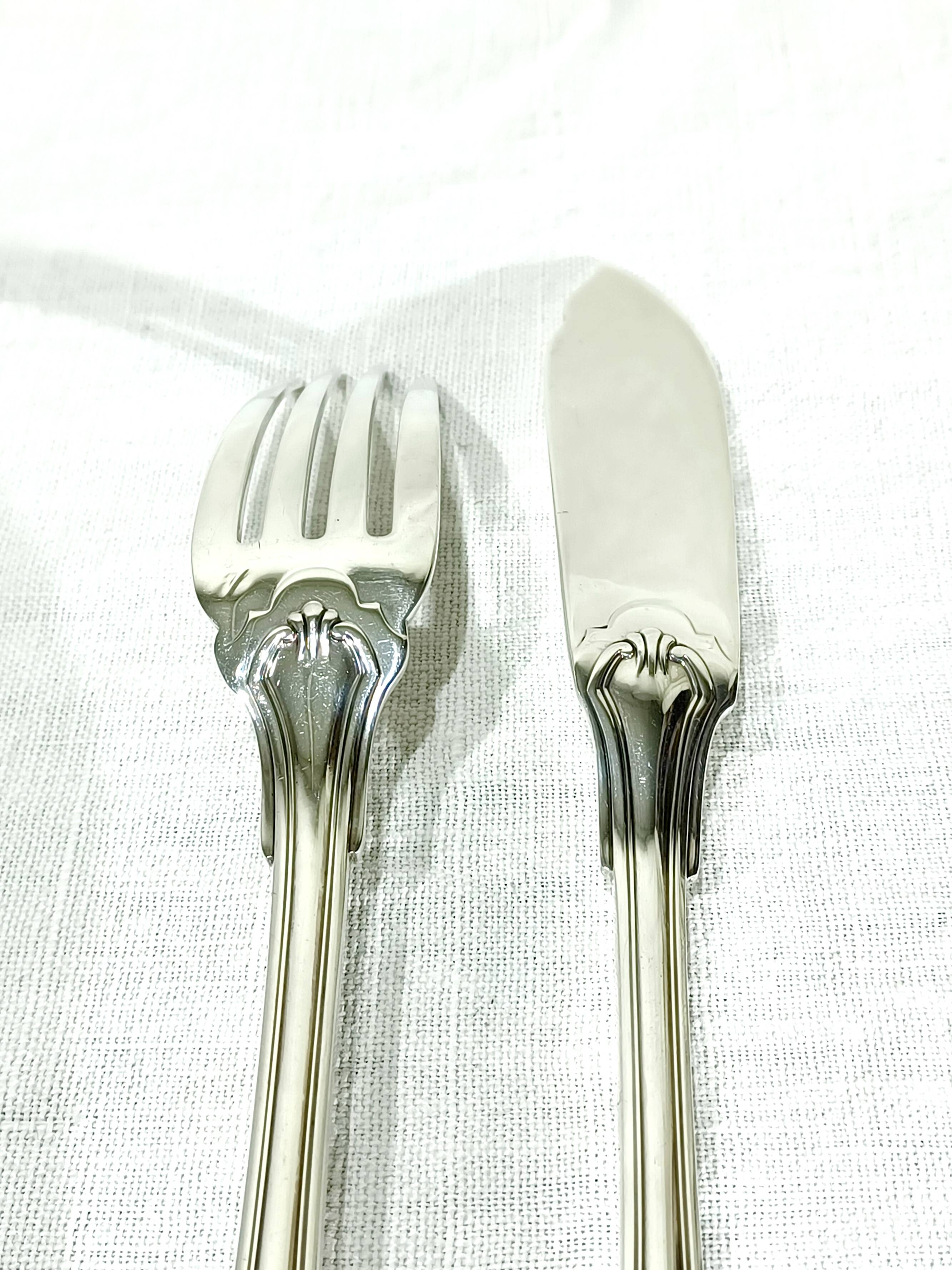Christofle – 12-piece solid silver fish cutlery set, Vendôme model