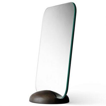 Rectangular Scandinavian mirror to place on a wooden base