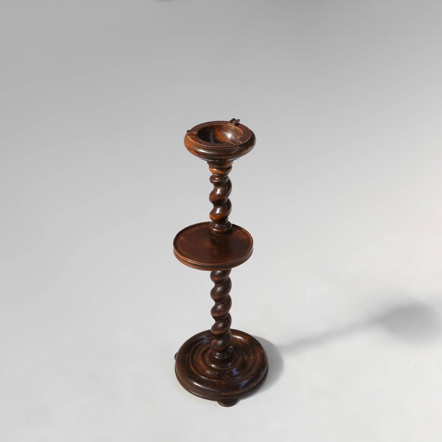 Art Deco Oak Ashtray on Hand-Turned Base, France, 1930s