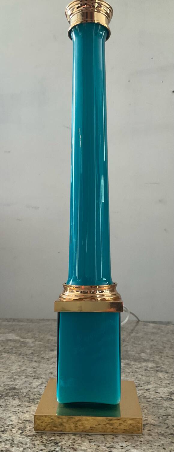 Vintage column lamp base in opaline and brass