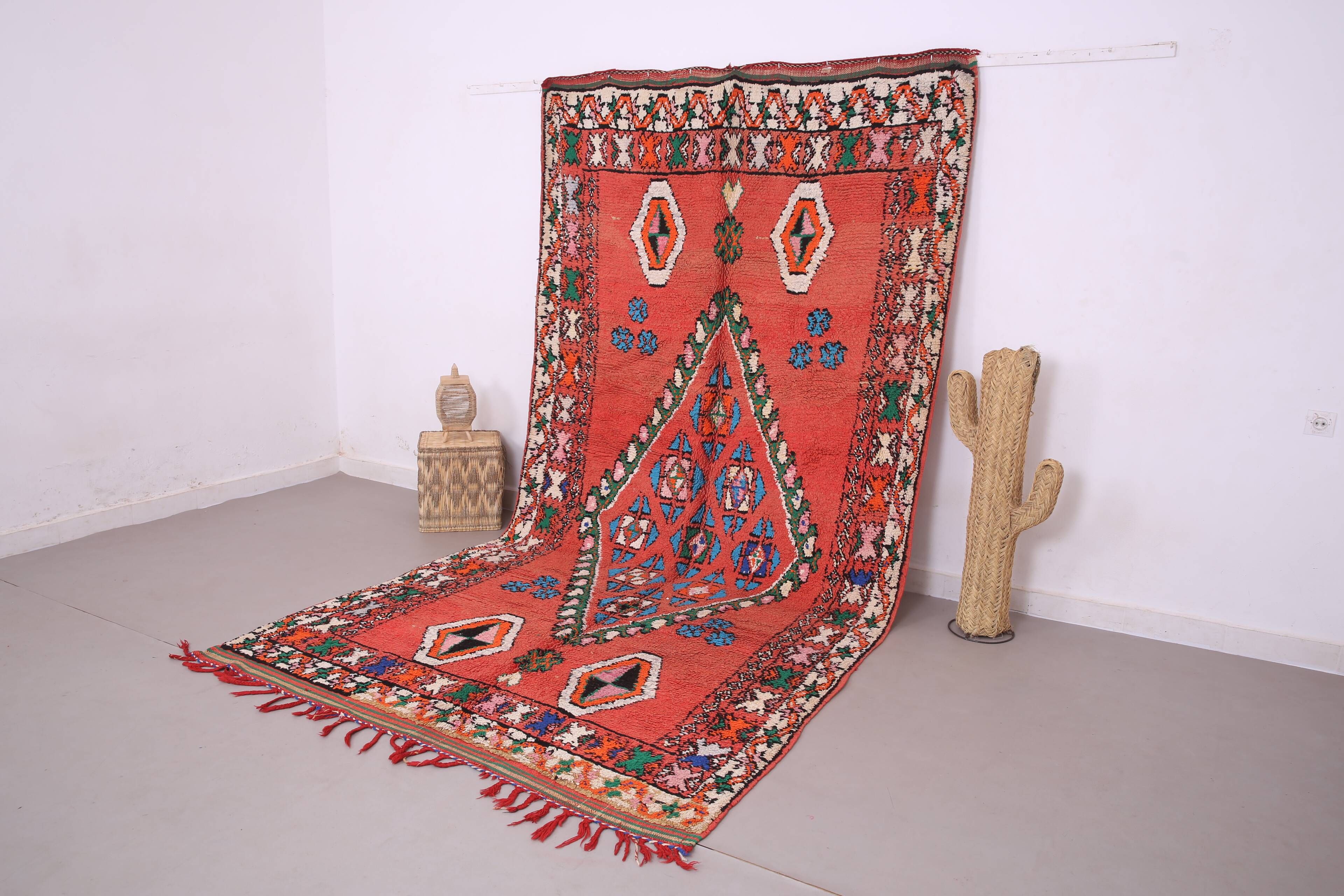 Red Vintage Moroccan rug 186 x 362 cm - Berber Wool Rug - Handmade Rug Boho