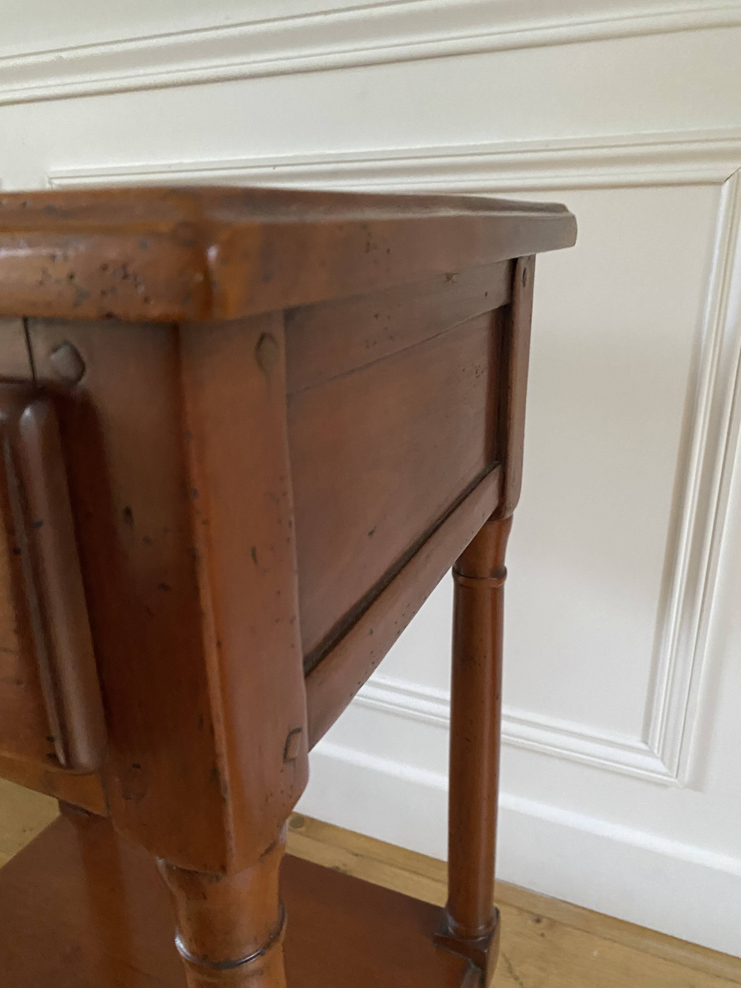 Nightstand, vintage side table with a drawer and a low shelf in solid wood