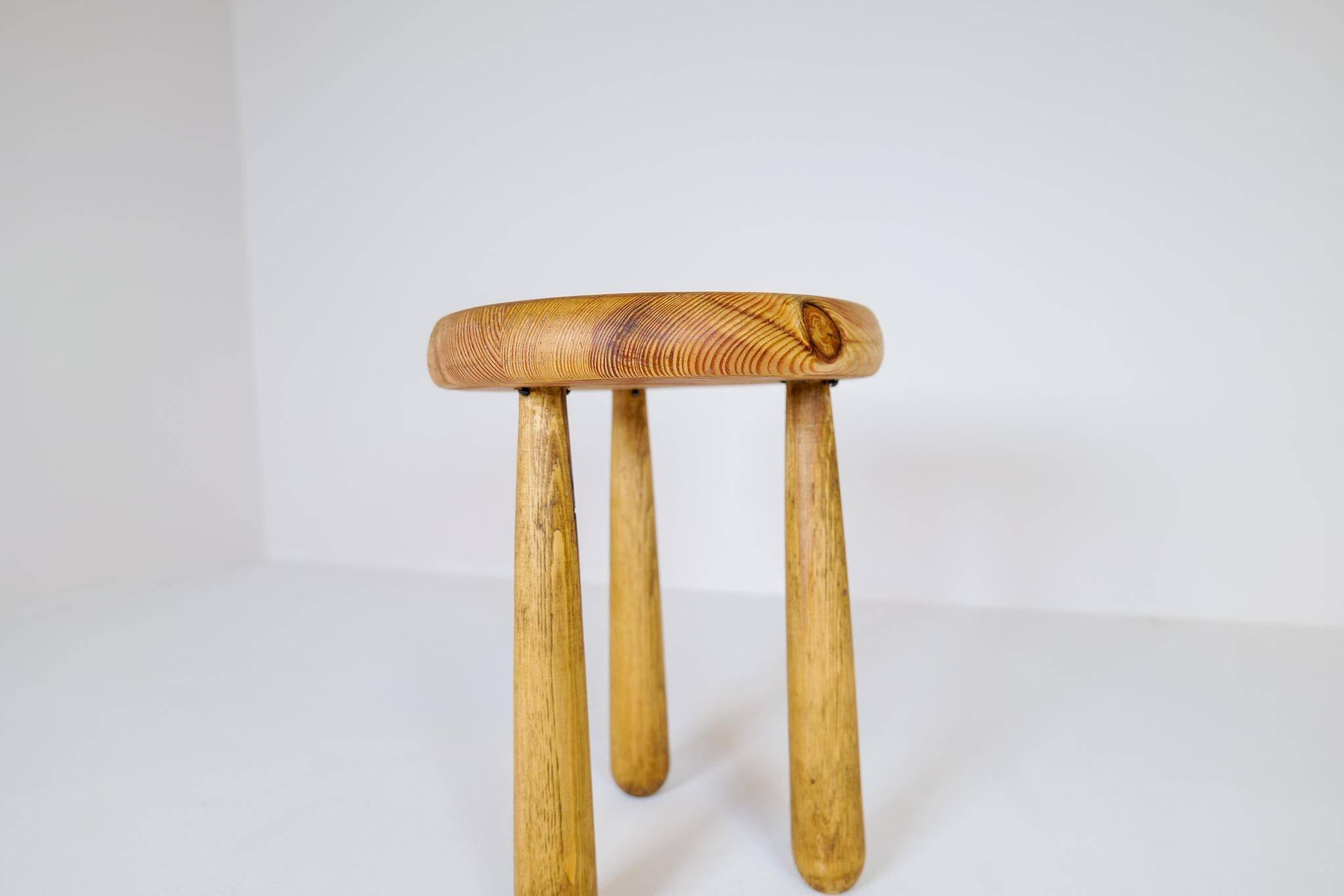 Modern Scandinavian Sculptural Stool, Pine, Sweden, 1970s
