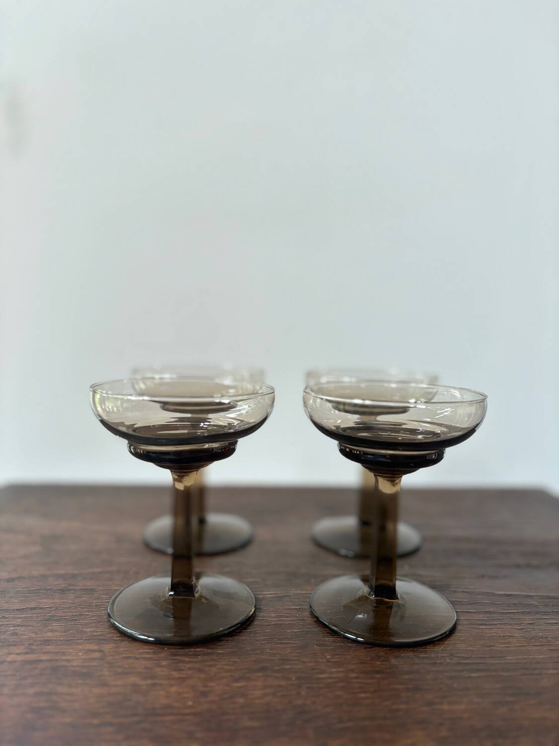 Set of 4 art deco smoked glass glasses