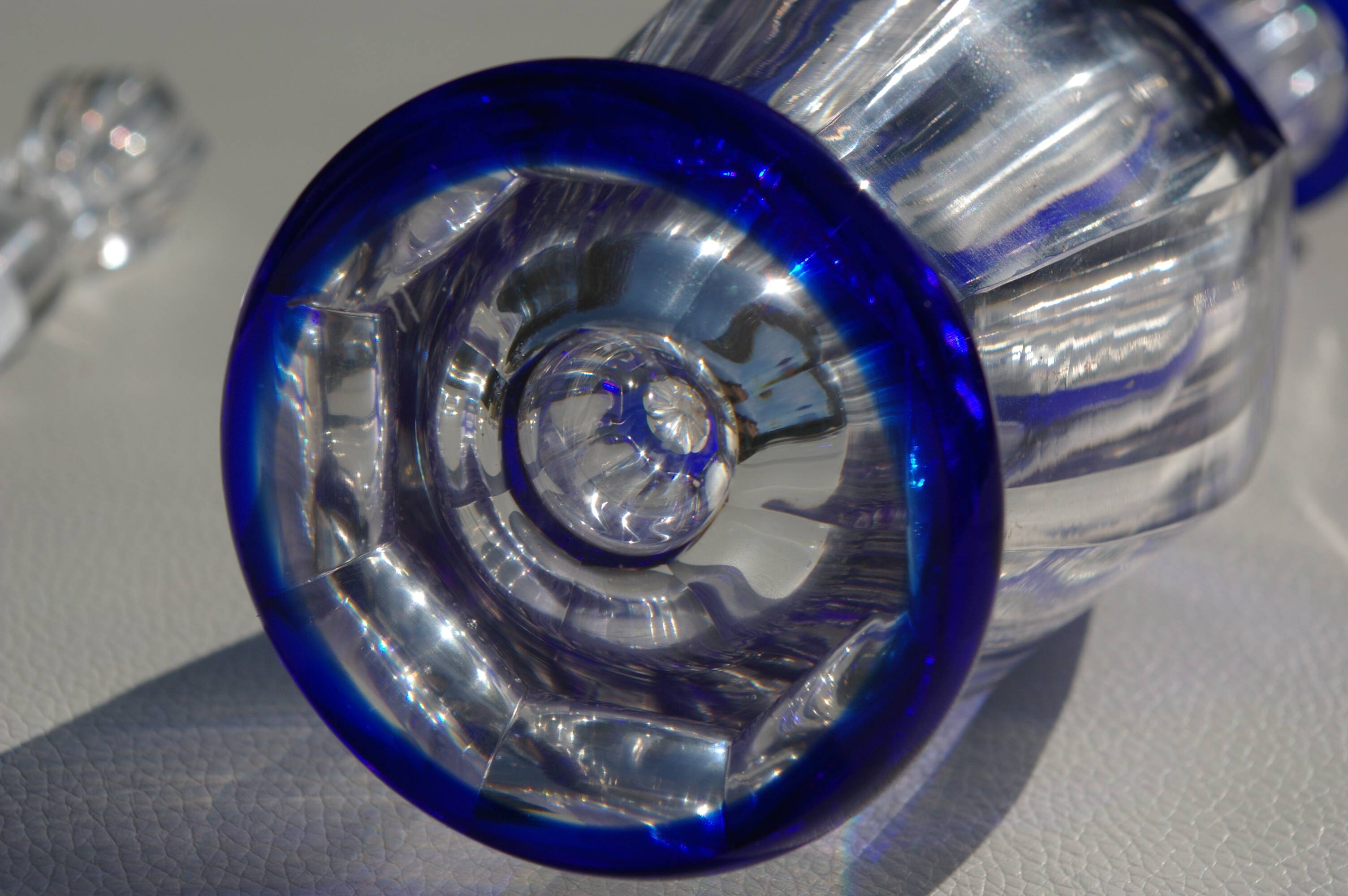 St. Louis BristoL pattern cut crystal liqueur set with blue overlay