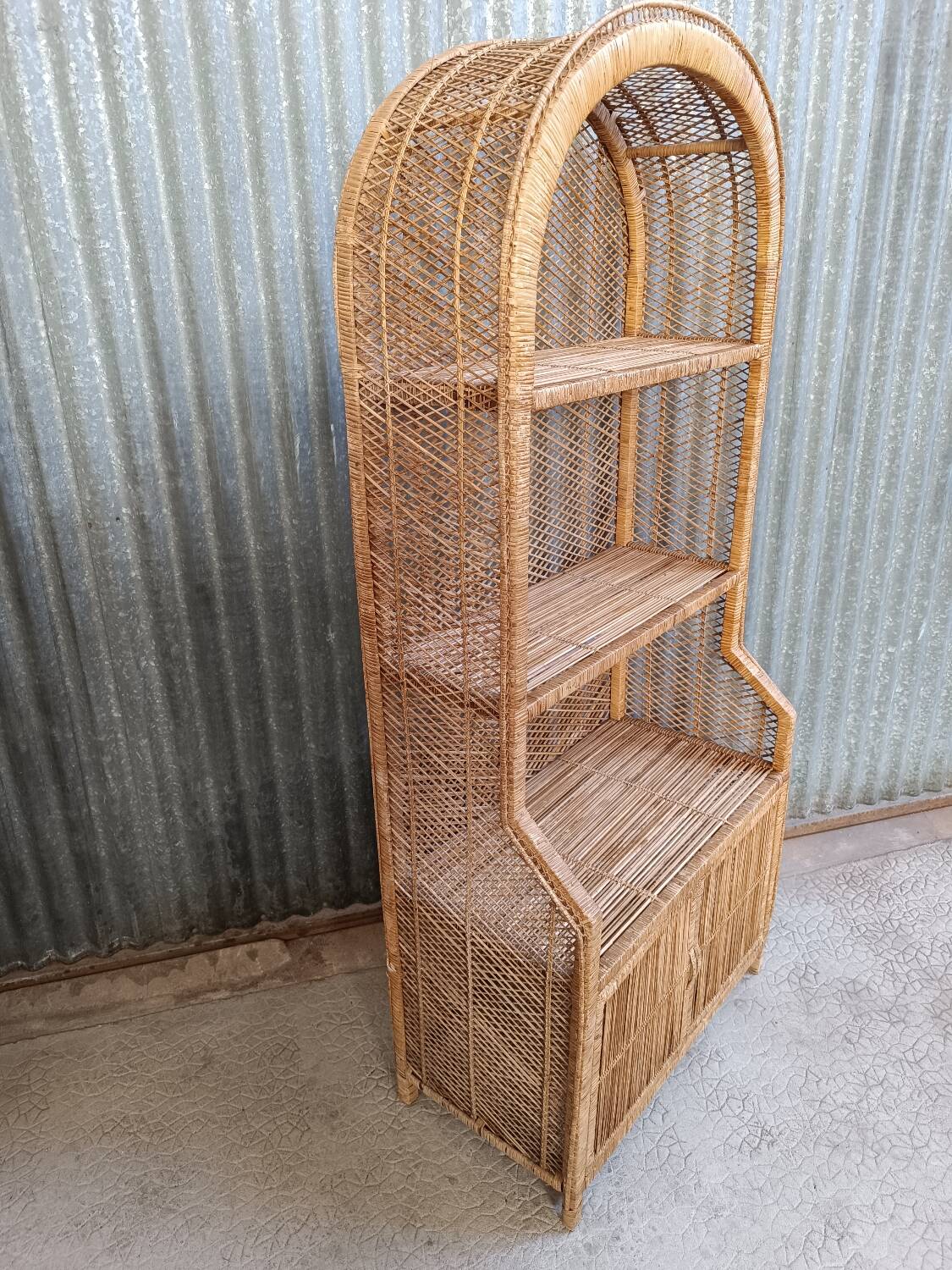 Vintage rattan wicker library in Emmanuelle style