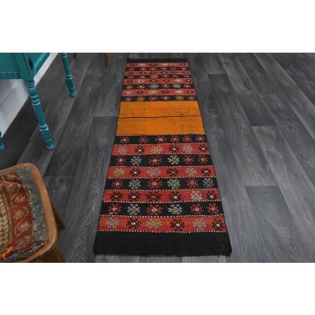 1970s Turkish Oushak Handmade Wool Cotton Red Runner Rug 65x229