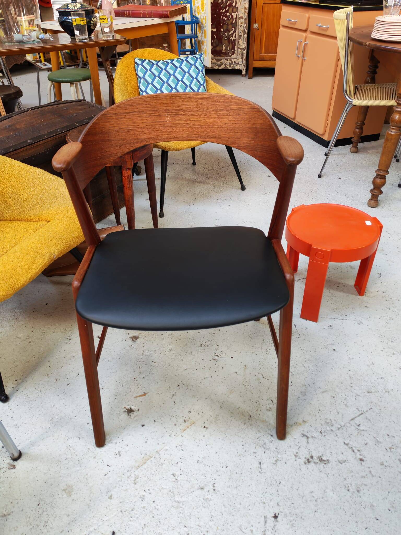 Danish bridge armchair in teak and black vinyl by Korup Stolefabrik circa 1