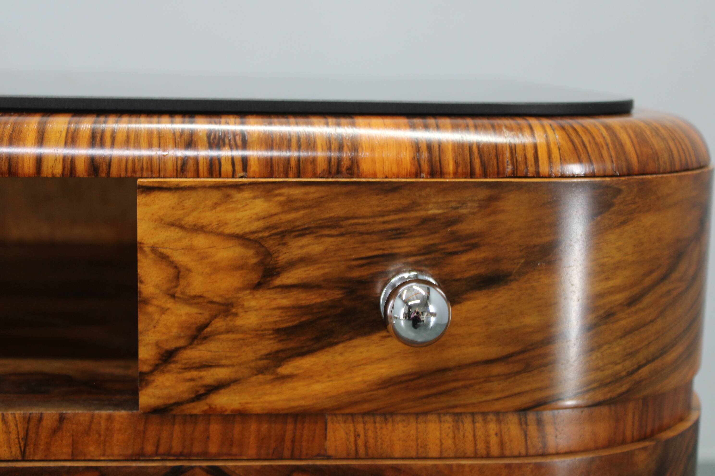 Pair of Art Deco walnut bedside tables from the 1930s.
